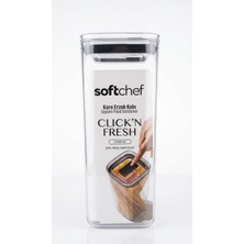 Proalet Softchef Click'n Fresh Hava Geçirmez Kare Plastik Erzak Kabı 2100 ml - Vakumlu Tek Tuş Kapaklı Şeffaf Plastik Bakliyat, Un ve Şeker Saklama Kabı, Bpa Içermez (10,5X10,5X24,5CM)