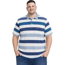 Battal Moda Erkek Büyük Beden Buz Mavi Kalın Çizgili Pike Tişört 3xl-4xl-5xl-6