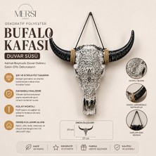 Mersi Shop Dekoratif Polyester Bufalo Kafası Duvar Süsü Asmalı Boynuzlu Duvar Dekoru Salon Ofis 23X27 cm