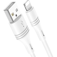 Borofone iPhone Uyumlu USB'den Lightning'e Hızlı Şarj Kablosu - 2.4A Hızlı Şarj, 1 Metre Beyaz