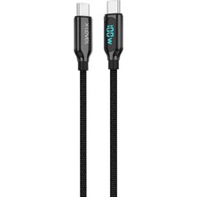 X-Level XCC8406 100W 5A Type-C to Type-C Akım Göstergeli Dijital Ekranlı Örgü Şarj Kablosu 1 Metre