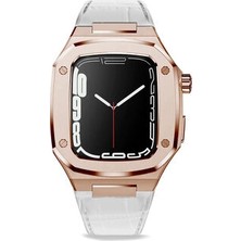 Apple Watch 7 45MM Metal Gövdeli Şık Zarif Deri Kordon KRD67