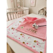 Fulya Tuhafiye Ftbabycollection Çift Taraflı Kişiye Özel Isim Nakışlı Waffle Pike & Müslin Bebek BATTANIYESI 90X100 CM