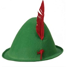 Ozka Concept Yeşil Renk Kırmızı Tüylü Peter Pan Şapkası Robin Hood Şapkası 24X23 cm
