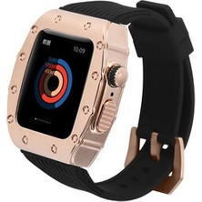 Apple Watch 44MM Metal Gövdeli Şık Zarif Deri Kordon KRD65