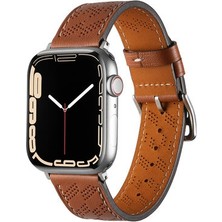 Apple Watch 7 45MM Metal Tokalı Şık Zarif Deri Kordon KRD76