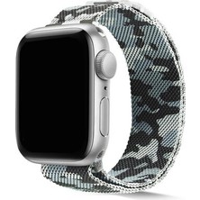 Apple Watch 40MM Kamuflaj Desenli Hasır Örgü Şık Sağlam Metal Kordon KRD40