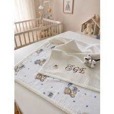 Fulya Tuhafiye Ftbabycollection Çift Taraflı Kişiye Özel Isim Nakışlı Waffle Pike & Müslin Bebek BATTANIYESI 90X100 CM