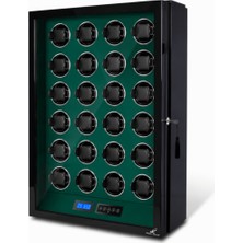 Robert Taylor Watch Winder Regent Collection – 24 Slotlu Ultra Sessiz Otomatik Saat Kurma Kabini (Uzaktan Kumandalı & LED'li, Siyah & Yeşil)