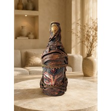 Züzü Design El Yapımı Kadın Figürlü Bronz Dekoratif Şişe | Etnik Modern Sanat Biblo Ev Salon Ofis Dekoru 27 cm