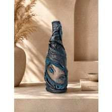 Züzü Design El Yapımı Mistik Kadın Figürlü Mavi Dekoratif Şişe | Modern Sanat Biblo Ev Salon Ofis Dekoru 29 cm