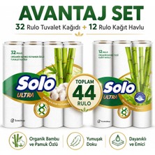 Solo Avantaj Set Ultra Kağıt Havlu 12 Li Rulo + 32 Rulo Tuvalet Kağıdı Organik Bambu ve Pamuk Özlü