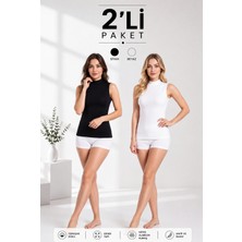 Uslular Kadın Sıfır Kol Balıkçı Yaka 2'li Paket Beyaz&siyah