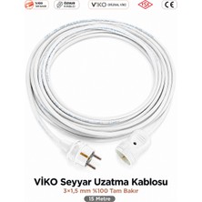 Viko Seyyar Uzatma Kablosu 15M (15 Metre) 3x1.5 mm %100 Bakır Öznur Kablo | Orijinal Viko Erkek Dişi Fiş | Klemens Terminalli | Topraklı | Tse Ce Belgeli