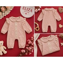 Eliza Çocuk Giyim Kız Bebek Çiçek Desenli Dantal Detayli Tulumö Pudra Uzun Kollu
