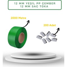 Dalpak Ambalaj 12 mm Yeşil Pp Çember ( Polipropilen) Makine Çemberi ( Koli Kapama , Koli Koruma Çemberi ) + 200 Adet Sac  Toka