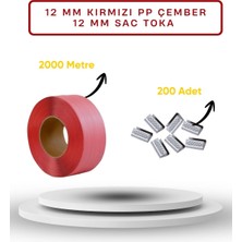 Dalpak Ambalaj 12 mm Kırmızı Pp Çember ( Polipropilen ) Makine Çemberi ( Koli Kapama , Koli Koruma Çemberi ) + 200 Adet Sac Toka