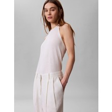Calvin Klein Kadın / Kız Krem Calvin Klein Lınen Blend Wıde Leg, Yas Krem Kadın Pantolon
