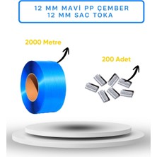 Dalpak Ambalaj 12 mm Mavi Pp Çember ( Polipropilen ) Makine Çemberi ( Koli Kapama , Koli Koruma Çemberi )  + 200 Adet Sac Toka