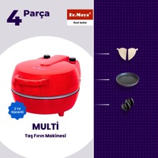 Dr.Maya® | Tandır Seti - 4 Parça | Multi Taş Fırın Lahmacun Makinesi (Kırmızı) + Mutfak Gereçleri