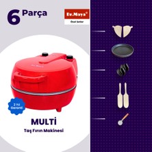 Dr.Maya® | Tandır Usta Seti - 6 Parça | Multi Lahmacun Taş Fırın Makinesi (Kırmızı) + Mutfak Gereçleri