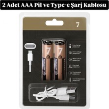 Teknotimer Ince Pil Aaa Pil USB Type-C Kablo ile Şarj Edilebilir Lityum 2'li Ince Pil 1.5V Aaa / 1200MWH