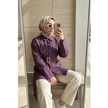 Kirazca Butik Kadın Trend Kemer Detaylı Oversize Gömlek Tunik