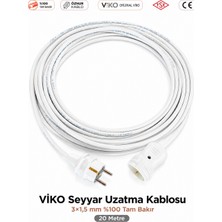 Viko Seyyar Uzatma Kablosu 20M (20 Metre) 3x1.5 mm %100 Bakır Öznur Kablo | Orijinal Viko Erkek Dişi Fiş | Klemens Terminalli | Topraklı | Tse Ce Belgeli