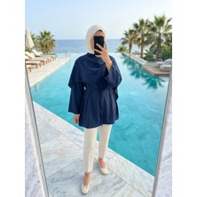 Kirazca Butik Kadın Tesettür Tunik Pelerin Detaylı Beli Bağlamalı