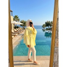 Kirazca Butik Kadın Tesettür Tunik Pelerin Detaylı Beli Bağlamalı
