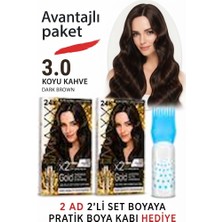 Maxx Deluxe Golden Beauty Set Saç Boyası 3.0 Koyu Kahve 2 Adet + Fırça