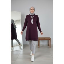 Kirazca Butik Kadın Merserize Kumaş Fularlı Tesettür Tunik