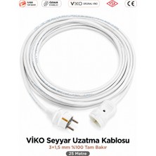 Viko Seyyar Uzatma Kablosu 25M (25 Metre) 3x1.5 mm %100 Bakır Öznur Kablo | Orijinal Viko Erkek Dişi Fiş | Klemens Terminalli | Topraklı | Tse Ce Belgeli