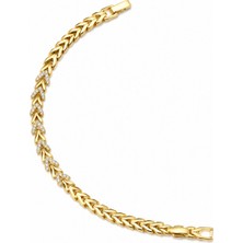 Balenbi Jewelry 14K Gold Paslanmaz Çelik Zirkon Taş Balık Sırtı Zincir Kadın Bileklik 1234