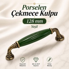 Nzb (1 Adet) Yeşil Porselen Antik Sarı Kulp 128 mm 12.8 cm Mobilya Çekmece Dolabı Dolap Kapak Kulb Kulpu