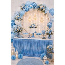 Parti Dükkanı Mavi Masa Eteği 70X180 cm Parti Masa Süsü Doğum Günü Nişan Baby Shower Düğün Dekoru