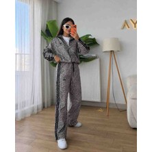 Evlium Kadın İthal Paraşüt Kumaş Leopar Desen İkili Spor Takım