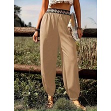 Lune Store Kadın Yüksek Bel Beli Lastikli Dökümlü ve Beli Şeritli Pera Pantolon