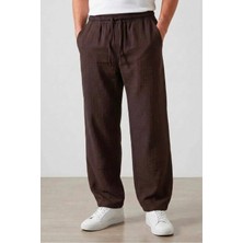 Assef Erkek Baggy Bol Kesim Kahverengi Keten Pantolon Hafif ve Rahat