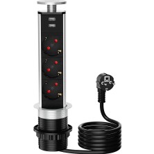 Xtechnx Vea VE-24063 Üçlü 1.5 Metre Kablolu Iki Usb’li 80MM Masaüstü Priz