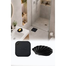 Omilife 2'li Siyah Silikon Gider Kapağı ve İstiridye Sabunluk Seti Su Giderli Banyo Mutfak Organizer