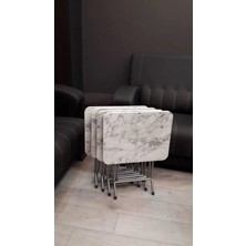 Dzgn Home Katlanabilir Zigon 4'lü Sehpa Paslanmaz Metal Ayaklı - Beyaz Mermer