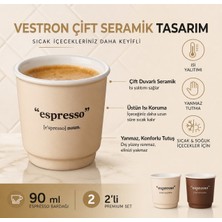 Vestron 2’li Set Espresso Bardağı 90 ml Kahve Bardağı Seramik Krem ve Kahverengi