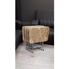 Dzgn Home Katlanabilir Zigon 4'lü Sehpa Paslanmaz Metal Ayaklı - Kahve Mermer