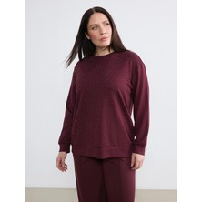 Lc Waikiki Yeni Sezon Büyük Beden Bisiklet Yaka Taşlı Kadın Sweatshirt