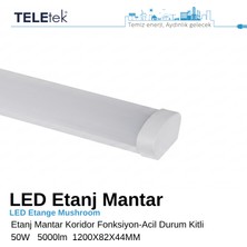 Teletek LED Etanj Mantar Armatür 120 cm 50W 5000 Lümen Koridor Fonksiyonlu Acil Durum Kitli (3 Saat) IP65 Sıva Üstü Otopark Sanayi Tipi - 6500K