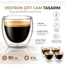 Vestron 4’lu Set Espresso Bardağı 80 ml Kahve Bardağı Çift Cidarlı Bardak