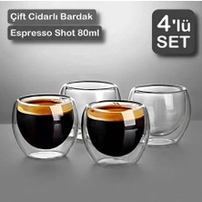 Vestron 4’lu Set Espresso Bardağı 80 ml Kahve Bardağı Çift Cidarlı Bardak