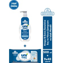 Uni Baby Atopy & Extra Sensitive Bebek Şampuanı 500 ml + Bebek Islak Mendili 9X40 360 Yaprak