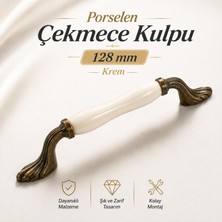 Nzb ( 1ADET) Porselen Krem Antik Sarı Kulp 128 mm 12.8 cm Mobilya Çekmece Dolabı Dolap Kapak Kulb Kulpu